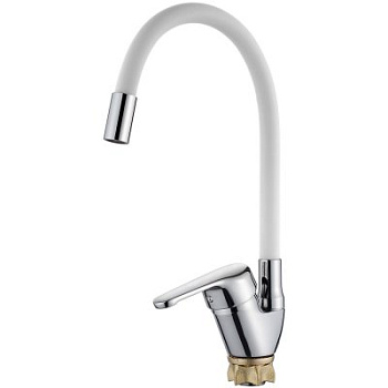 Смеситель L4132-3 для кухни с белым силиконовым изливом (цинк) LEDEME